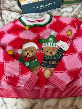 Holiday Time Red & Pink Bear Holiday Crewneck Sweater